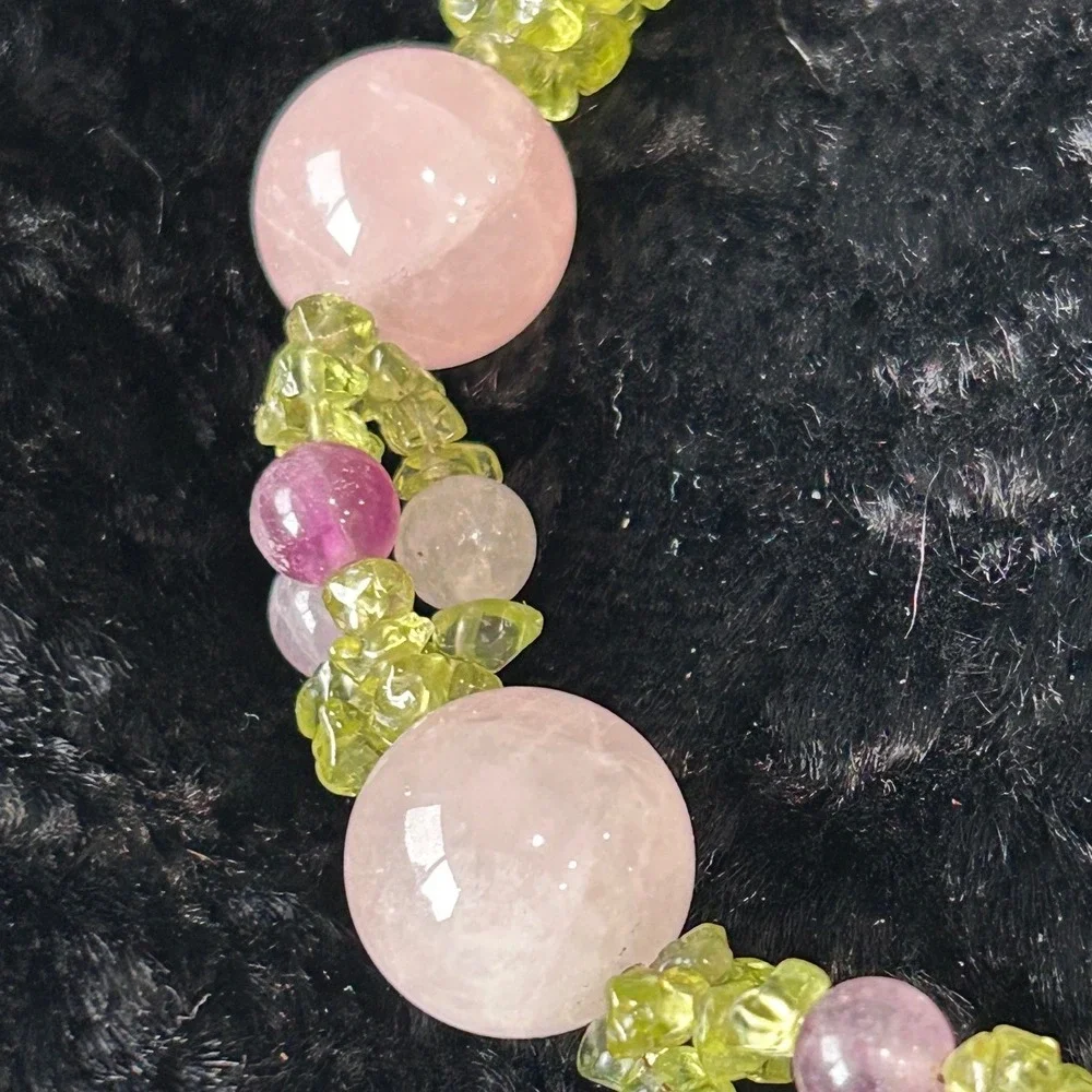 Sterling Silver Rose Quartz Peridot Amethyst Beaded Bracelet 7.5 Inch 925 Clasp